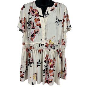 Torrid Floral Peplum Blouse 1X 14 16 Flutter Sleeves Georgette Floral Pink New